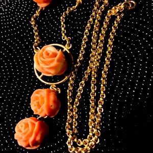 14k Vintage Carved Rose Coral Necklace